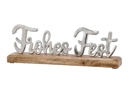 Frohes Fest“ Schriftzug auf Sockel, Silberfarben, Länge ca. 33 cm TK Gruppe® Grosshandel 