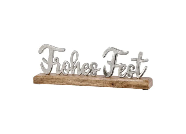 Frohes Fest“ Schriftzug auf Sockel, Silberfarben, Länge ca. 33 cm TK Gruppe® Grosshandel 