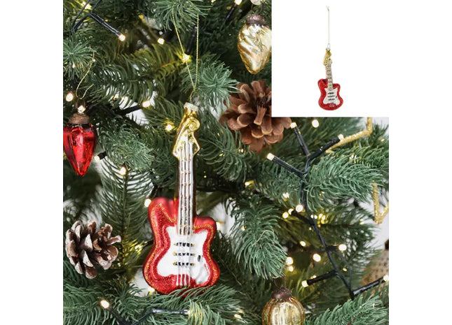 Funkelnde Glas-Gitarre Weihnachtsbaum-Anhänger, Glitzer, 15cm TK Gruppe® Grosshandel 