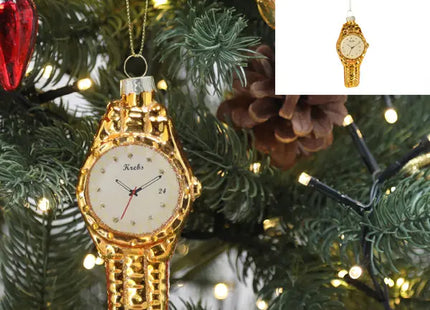 Funkelnde Glas-Uhr Weihnachtsbaum-Anhänger, Festliche Deko, 12cm TK Gruppe® Grosshandel 