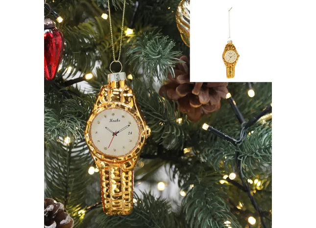 Funkelnde Glas-Uhr Weihnachtsbaum-Anhänger, Festliche Deko, 12cm TK Gruppe® Grosshandel 