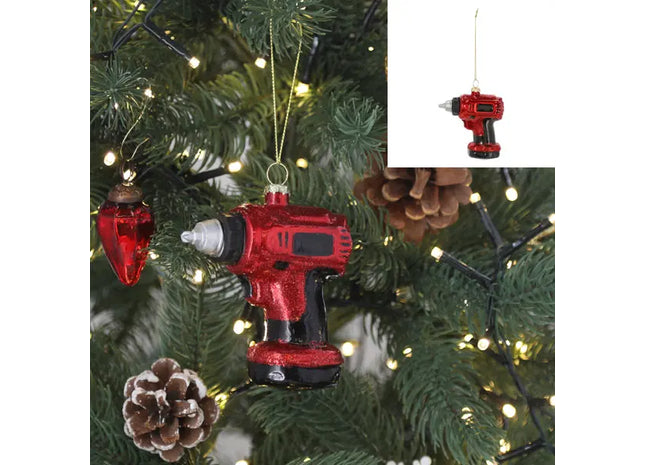 Funkelnder Glas-Bohrmaschine Weihnachtsbaum-Anhänger, 9cm Hoch TK Gruppe® Grosshandel 