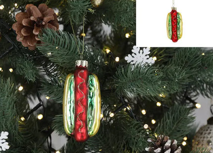 Funkelnder Glas-Hot-Dog Weihnachtsbaum-Anhänger, Glitzer, 10cm TK Gruppe® Grosshandel 