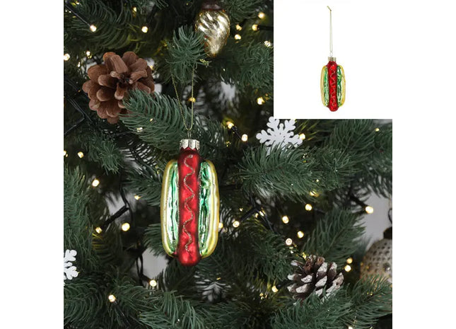 Funkelnder Glas-Hot-Dog Weihnachtsbaum-Anhänger, Glitzer, 10cm TK Gruppe® Grosshandel 