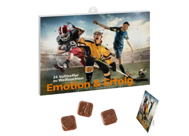 Fußball-Themen Adventskalender mit Schokolade & individuellem Druck - Sportlicher Weihnachtsspaß TK Gruppe® Grosshandel 