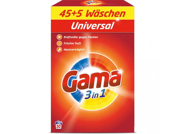 Gama Universalwaschmittel, 3kg Packung - 50 Waschladungen, Effektive Reinigung für Alle Stoffe TK Gruppe® Grosshandel 