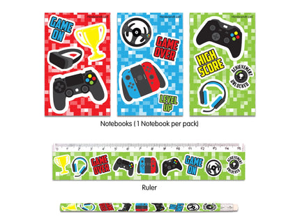 Gamer-Briefpapier-Set, 5-teiliges Set – inklusive Notizbuch, Bleistiften, Radiergummi und Lineal für Gaming-Enthusiasten TK Gruppe® Grosshandel 