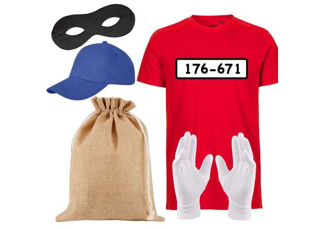 Gangster Panzerknacker Unisexgröße 170 - 190 cm Bandit Tshirt mit Accessoires Einbrecher - Damen - Herren Kostüm Fasching & Karneval - 176-671