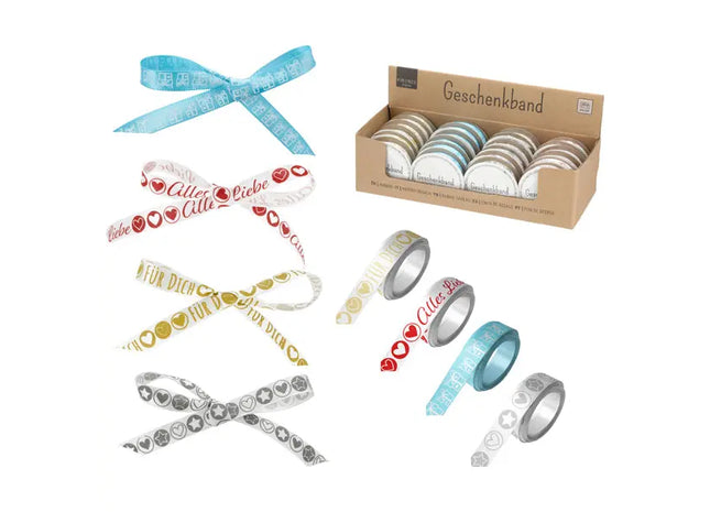Ganzjahres-Geschenkband-Set, 4 Varianten, 1cm x 5m - Ideal für Jedes Fest TK Gruppe® Grosshandel 