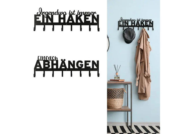 Garderobenleiste mit Spruch, 2er-Set, 70 cm breit – Wandgarderobe | Stilvolle Hakenleiste TK Gruppe® Grosshandel 