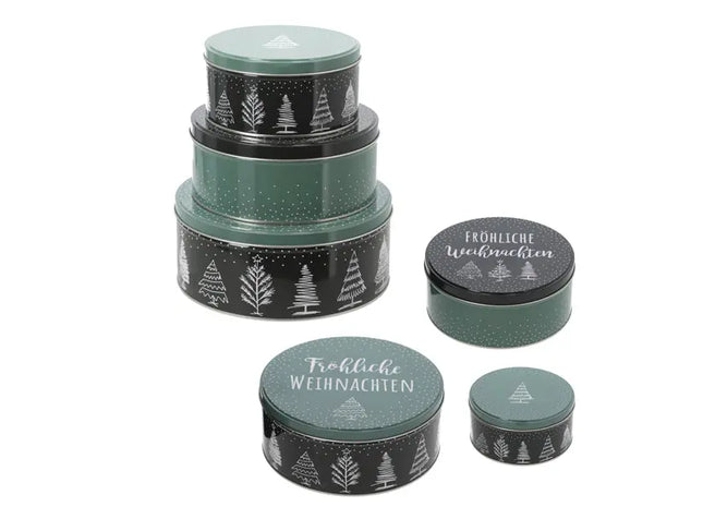 Gebäckdose Fröhliche Weihnachten 3er Set - Runde Keksdosen im Weihnachtsdesign - Festliche Aufbewahrung TK Gruppe® Grosshandel 