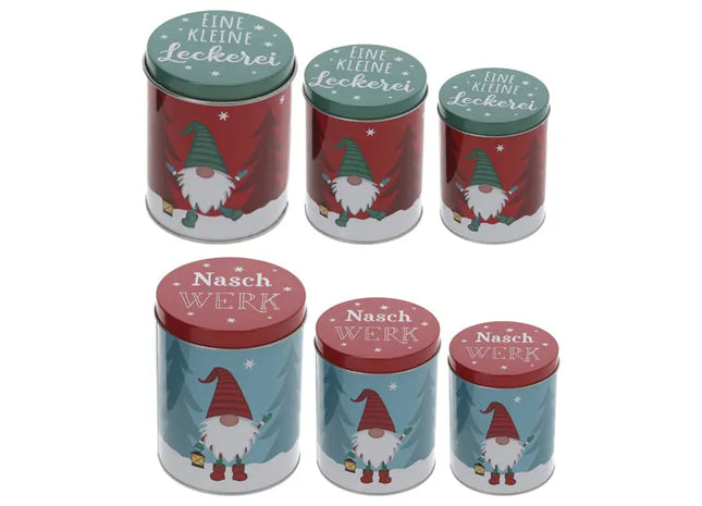 Gebäckdose Wichtel 3er Set - Runde Keksdosen im Wichteldesign - 2 Sets Inklusive TK Gruppe® Grosshandel 