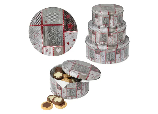 Gebäckdosen-Set Hüttenzauber, Rund, 3-teilig – Ideal für Festliche Backwaren TK Gruppe® Grosshandel 