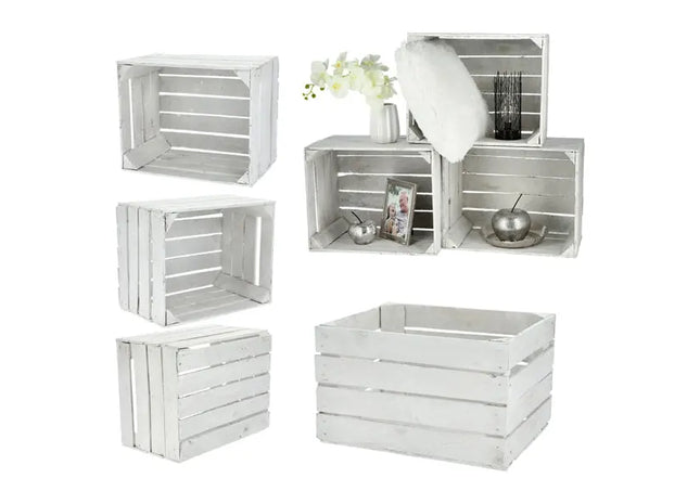 Gebrauchte weiße Holz-Obstkiste im Vintage-Stil TK Gruppe® Grosshandel 