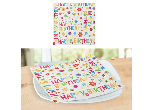 Geburtstags-Servietten Happy Birthday, 20er Pack, Farbenfrohes Design TK Gruppe® Grosshandel 