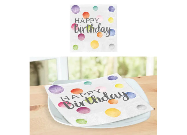 Geburtstags-Servietten 'Happy Birthday' mit bunten Punkten, 20er-Pack TK Gruppe® Grosshandel 