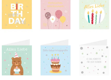 Geburtstagskarten-Set, 6 Stück - Vielfältige Glückwunschmotive TK Gruppe® Grosshandel 