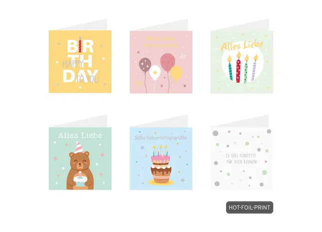 Geburtstagskarten-Set, 6 Stück - Vielfältige Glückwunschmotive TK Gruppe® Grosshandel 