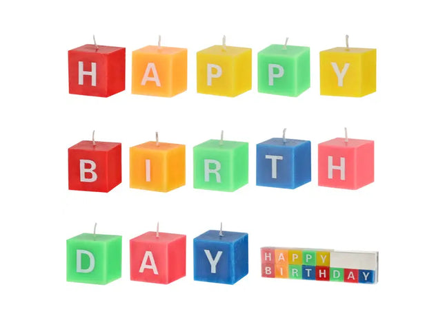 Geburtstagskerzen „HAPPY BIRTHDAY“, 13-teiliges Set, Bunte Tortendekoration TK Gruppe® Grosshandel 