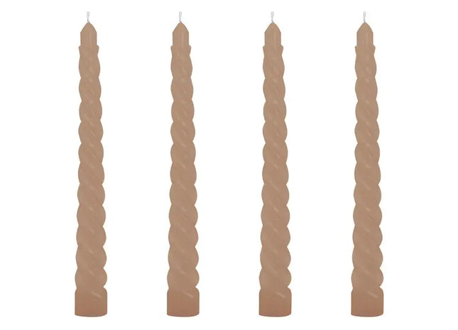 Gedrehte Stabkerzen, 4er-Set in Taupe, 20cm - Elegantes Spiraldesign TK Gruppe® Grosshandel 
