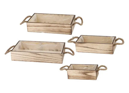 Geflammter Holz-Pflanzkasten mit Henkel, 4er-Set, Robust & Dekorativ TK Gruppe® Grosshandel 