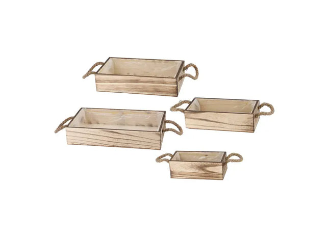 Geflammter Holz-Pflanzkasten mit Henkel, 4er-Set, Robust & Dekorativ TK Gruppe® Grosshandel 