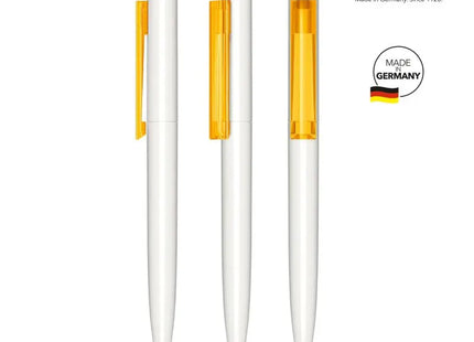 Headliner Polished Basic Drehkugelschreiber - Weiß/Gelb Hochglanzpolierter Stift für präzises Schreiben TK Gruppe® Grosshandel 