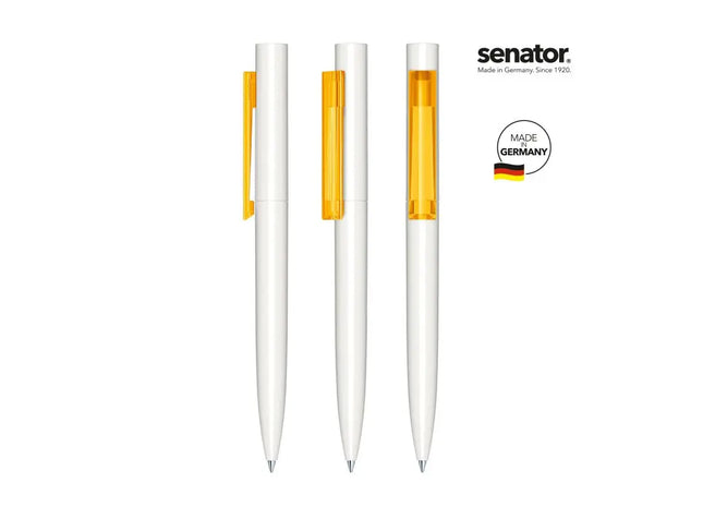 Headliner Polished Basic Drehkugelschreiber - Weiß/Gelb Hochglanzpolierter Stift für präzises Schreiben TK Gruppe® Grosshandel 