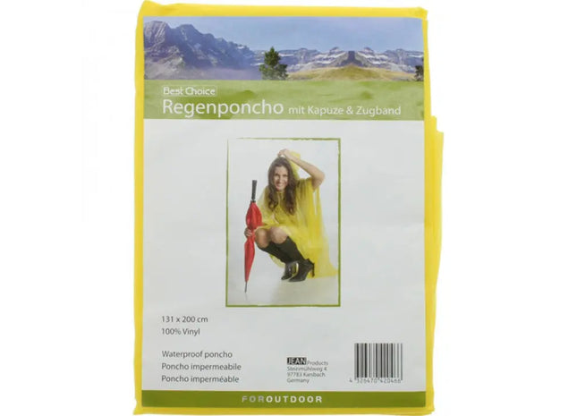 Gelber Regenponcho mit Kapuze und Kordelzug, 131x200cm, Wasserdicht TK Gruppe® Grosshandel 