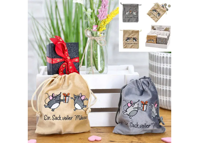 Geldgeschenk Beutel Mäuse, 2er-Set – Stilvoller Geldhalter | Moderne Filz-Geschenkbeutel mit Mäusedesign TK Gruppe® Grosshandel 