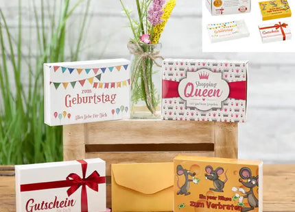 Geldgeschenk Box, bunt, 4er-Set, 24 Stück im Display, ideal für Geldgeschenke und Anlässe TK Gruppe® Grosshandel 