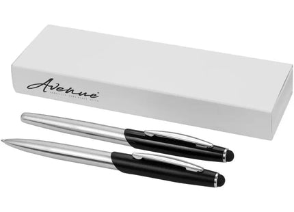 Genf Stylus Kugelschreiber- und Tintenroller-Set - Silber, Schwarz, Blaue Mine TK Gruppe® Grosshandel 