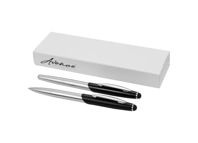 Genf Stylus Kugelschreiber- und Tintenroller-Set - Silber, Schwarz, Blaue Mine TK Gruppe® Grosshandel 