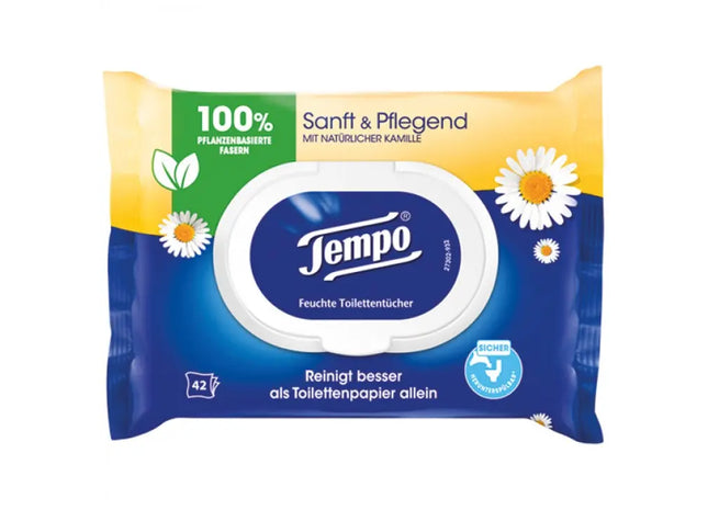 Gentle Moist Toilet Wipes by Tempo - Soft & Nourishing Skincare - Flushable, 42 Count TK Gruppe® Grosshandel 