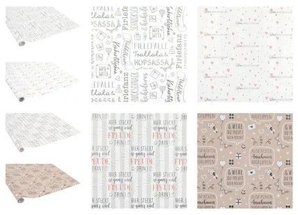 Geschenkpapier mit motivierenden Sprüchen - 70x200 cm, Sortierte Muster, 4er Set TK Gruppe® Grosshandel 