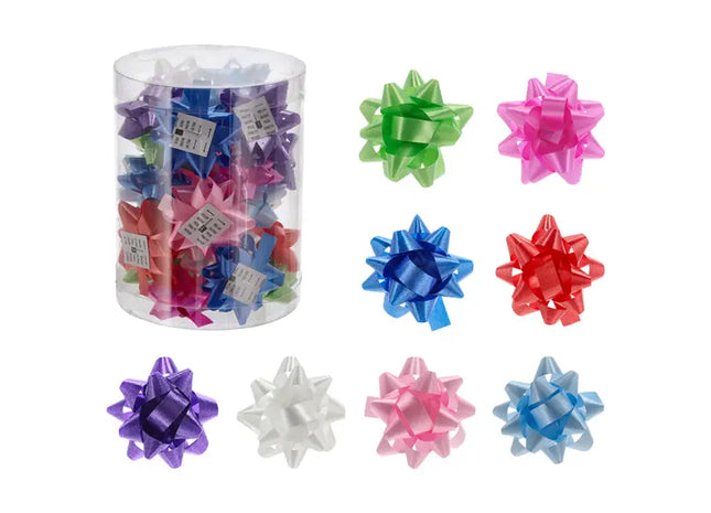 Geschenkschleifen, 8 Farben, 24 Stück im PVC-Röhrchen – Dekorative Geschenkverpackung TK Gruppe® Grosshandel 