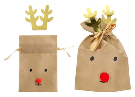 Geschenktasche mit Rentiermotiv und roter Nase, 20x30cm | Festliche Präsenttasche TK Gruppe® Grosshandel 