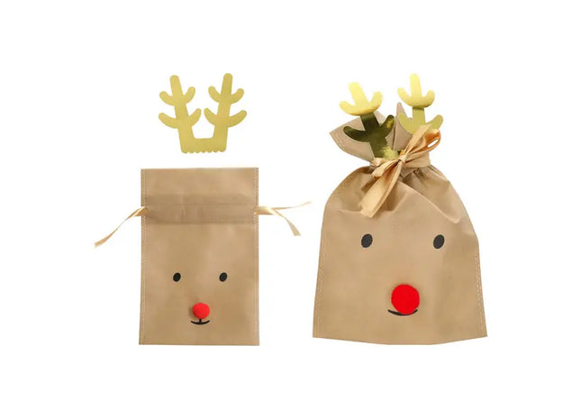 Geschenktasche mit Rentiermotiv und roter Nase, 20x30cm | Festliche Präsenttasche TK Gruppe® Grosshandel 