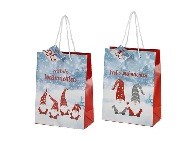 Geschenktüte, Wichtel-Design 1, 2er-Set, mittel, ca. 23cm hoch – Hochwertige Geschenkverpackung TK Gruppe® Grosshandel 