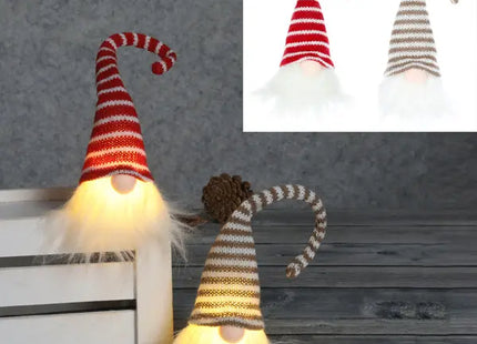 Gestreifte LED Wichtel – Set aus 2, Leuchtende Weihnachtsdekoration, ca. 26cm Höhe, Festliche Beleuchtung TK Gruppe® Grosshandel 