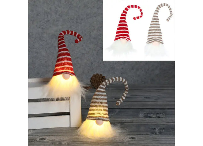 Gestreifte LED Wichtel – Set aus 2, Leuchtende Weihnachtsdekoration, ca. 26cm Höhe, Festliche Beleuchtung TK Gruppe® Grosshandel 