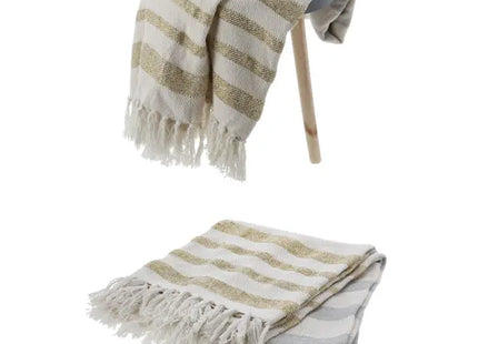 Gestreifte Wohndecke mit Fransen, Gemütliches Heimtextil, 125x150 cm TK Gruppe® Grosshandel 