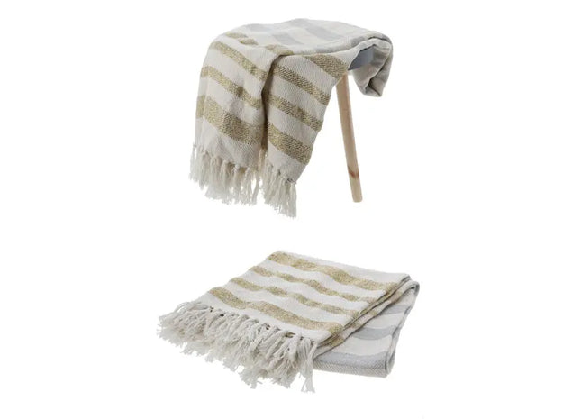 Gestreifte Wohndecke mit Fransen, Gemütliches Heimtextil, 125x150 cm TK Gruppe® Grosshandel 