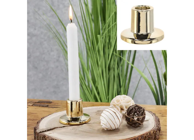 Glänzender Goldener Stabkerzenhalter, Elegantes Design, 6,5 cm Höhe TK Gruppe® Grosshandel 