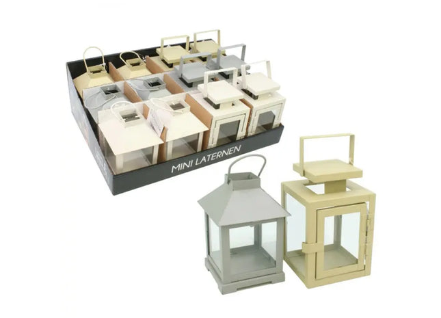 Metall/Glas Laternen in Creme, Grau, Khaki - 3-Farben-Set, Stilvolle Beleuchtung TK Gruppe® Grosshandel 