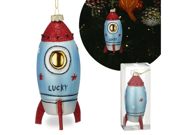 Glas-Raketenanhänger, Weihnachtsbaumdekor, ca. 14cm Höhe, Festlich TK Gruppe® Grosshandel 