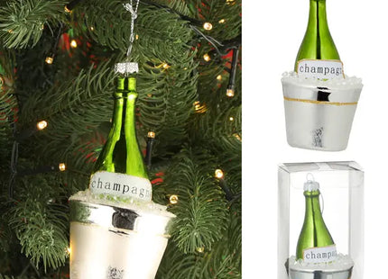 Glas-Sektflasche als Christbaumschmuck, Festliche Dekoration, 14cm TK Gruppe® Grosshandel 