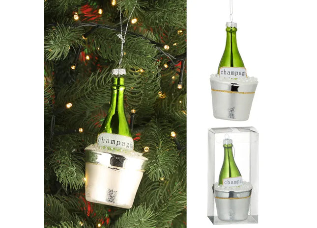 Glas-Sektflasche als Christbaumschmuck, Festliche Dekoration, 14cm TK Gruppe® Grosshandel 