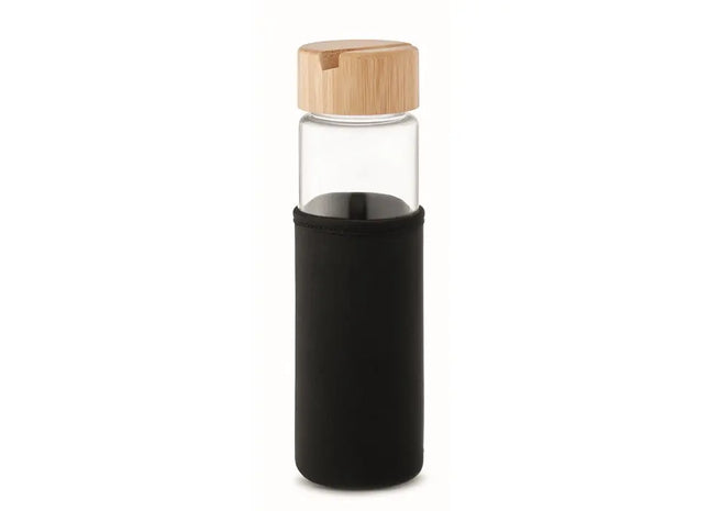 Glas-Trinkflasche TINAROO, 600 ml, robust & stilvoll, schwarz - Ideal für unterwegs TK Gruppe® Grosshandel 