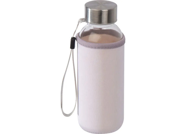 Glas-Trinkflasche mit Schutz-Neoprenüberzug, 300ml, Reinweiß TK Gruppe® Grosshandel 